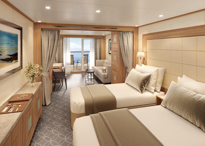 ベランダ スイート(24.4㎡~30.2㎡):多数を占めるベランダ付きの客室。移りゆく絶景をお楽しみいただけます。